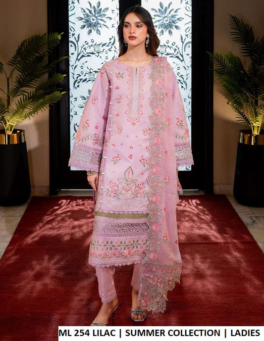 ML 254 LILAC - Lilac Cotton 3-Piece Straight Women's Pakistani Suit