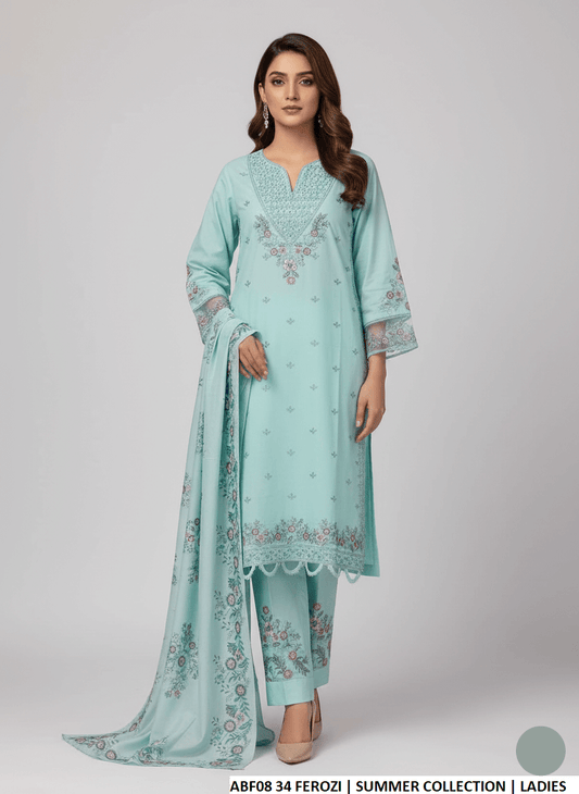 Cotton straight shirt ferozi - Pakistani women's casual everyday outfit with digital print dupatta front view