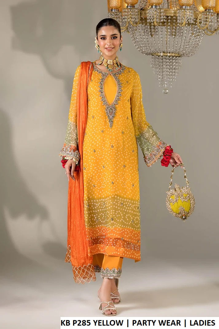Yellow chiffon chunnari Pakistani women's hand embroidered luxury shirt back view