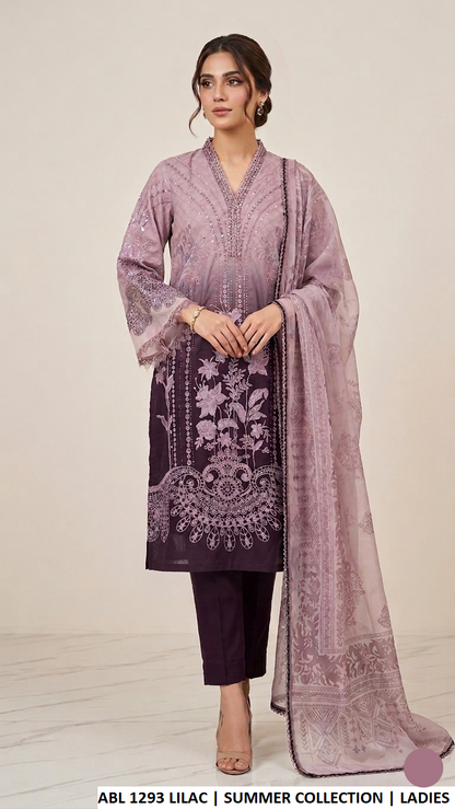 ABL 1293 LILAC - Lilac Poly Lawn A-Line 3-Piece Women's Pakistani Suit
