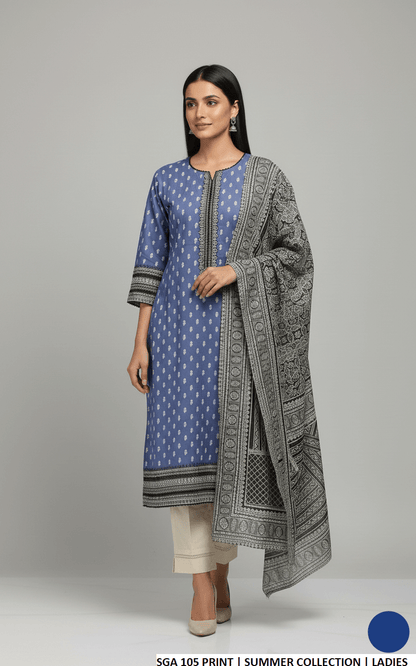 Pakistani women's lawn straight printed casual outfit detail view