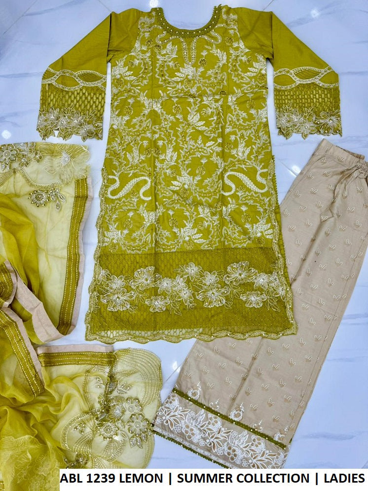 Pakistani women's lemon yellow cotton A-Line shirt plazo back view
