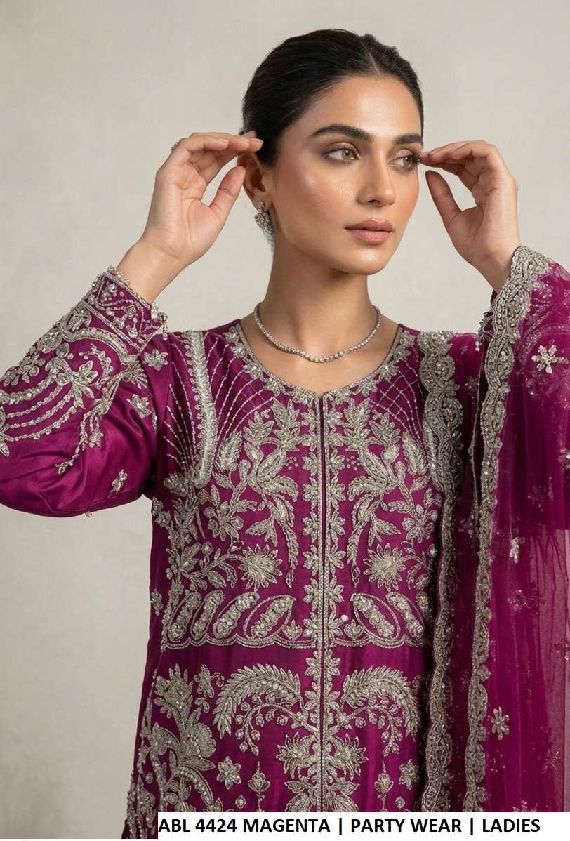 Magenta organza Pakistani women's open shirt with plazo back view