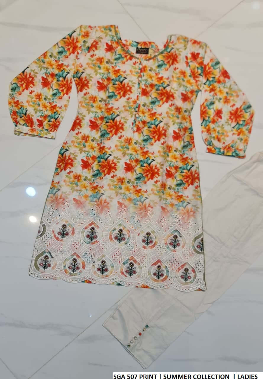Pakistani women's lawn straight printed casual outfit back view