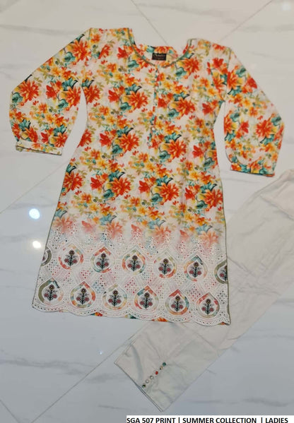 Pakistani women's lawn straight printed casual outfit back view