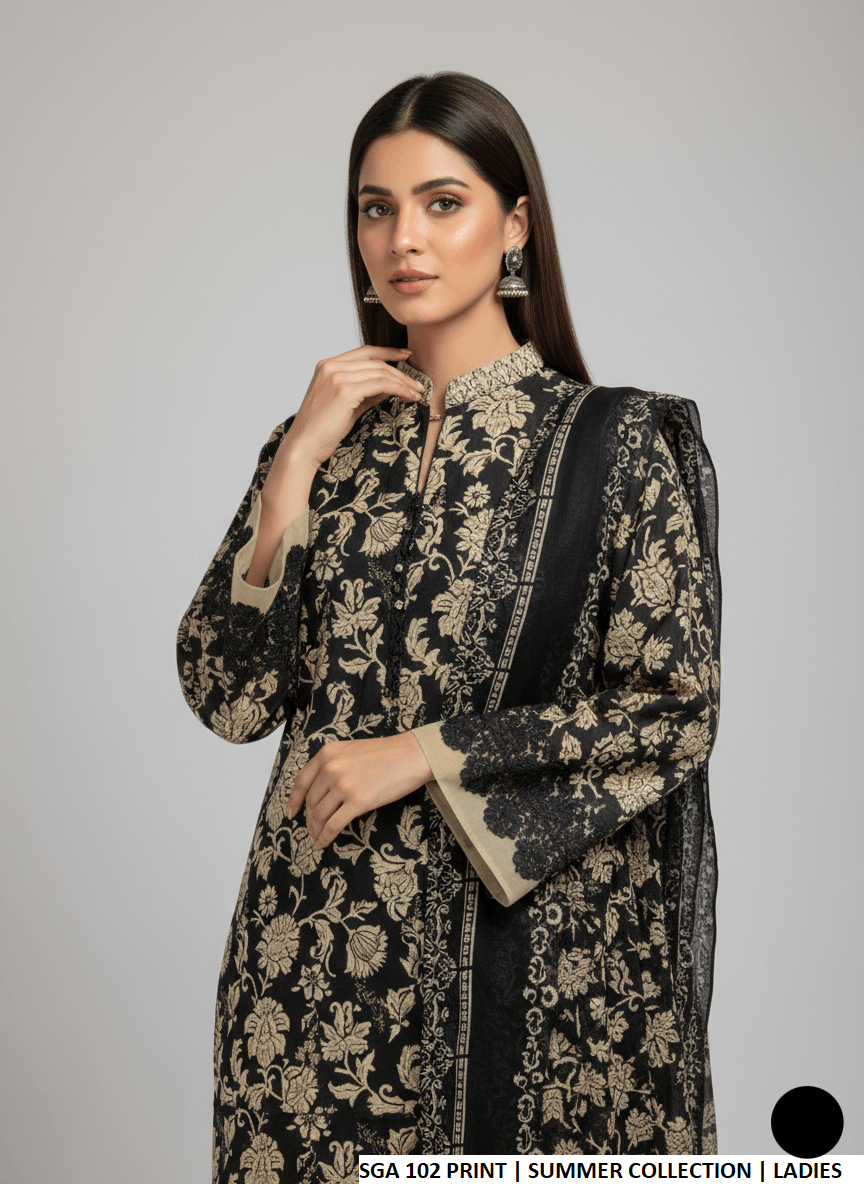 Pakistani women's lawn straight printed casual outfit back view