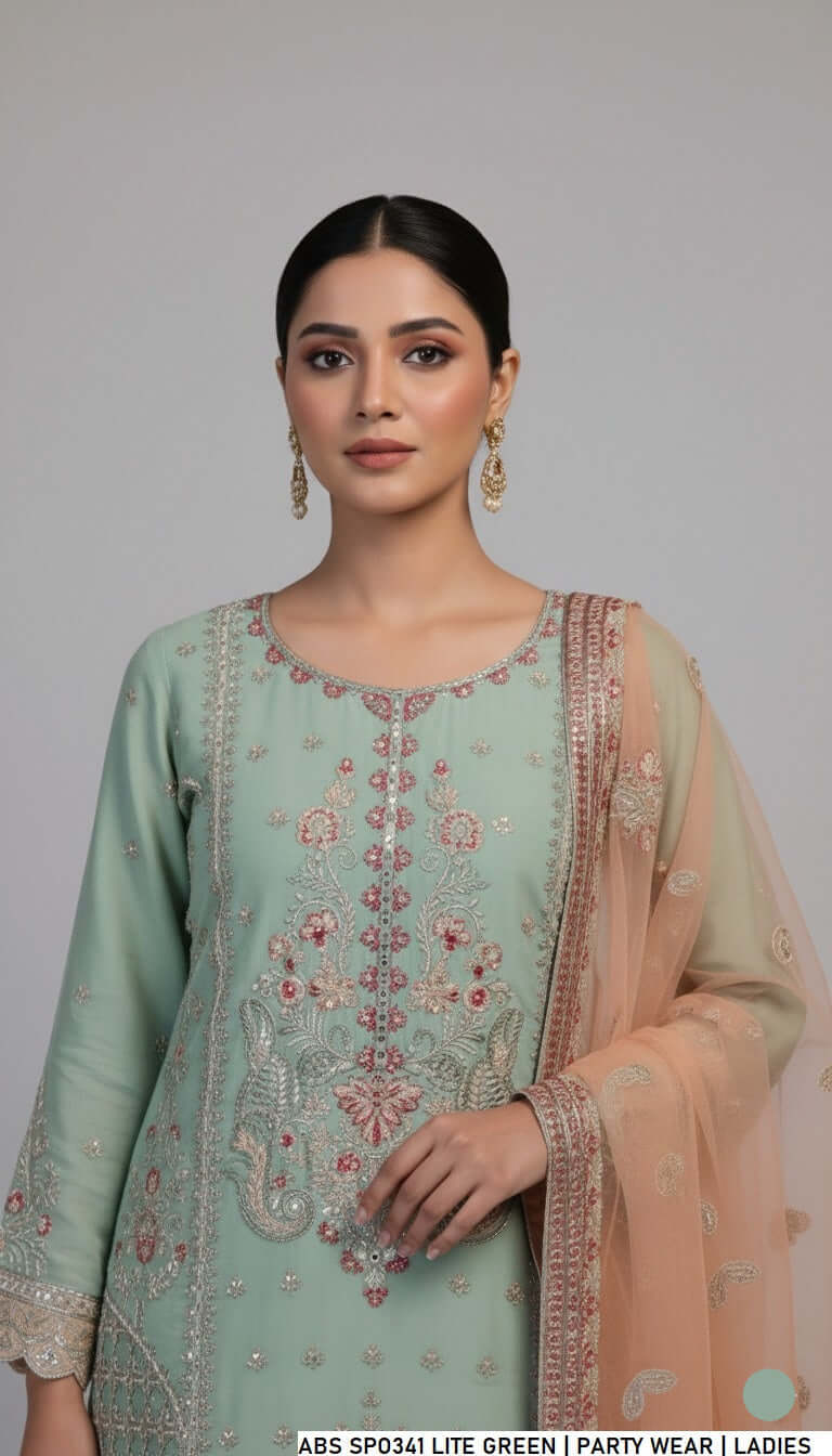 Light green chiffon Pakistani women's straight shirt side view