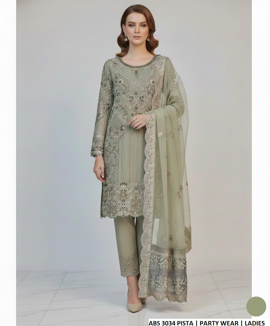 Chiffon straight shirt ABS 3034 PISTA - Pakistani women's elegant party wear with grip trouser front view