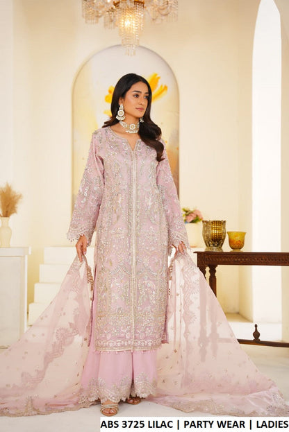 ABS 3725 LILAC - Lilac Organza Straight 3-Piece Women's Pakistani Suit