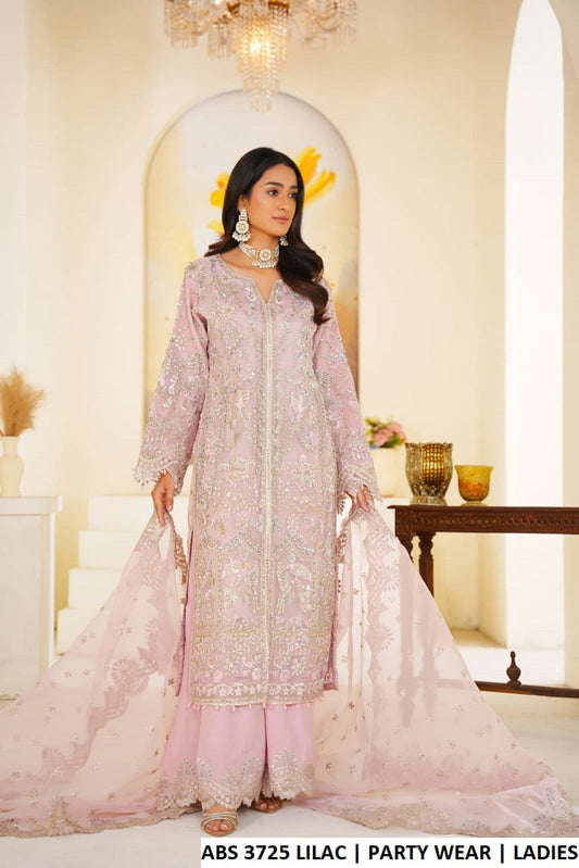 ABS 3725 LILAC - Lilac Organza Straight 3-Piece Women's Pakistani Suit