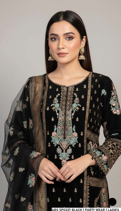Black organza Pakistani women's straight shirt with crush plazo side view