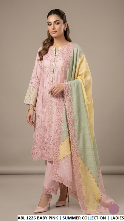 ABL 1226 BABY PINK - Baby Pink Poly Lawn A-Line Shirt Plazo Set | Women's 2-Piece Summer Suit