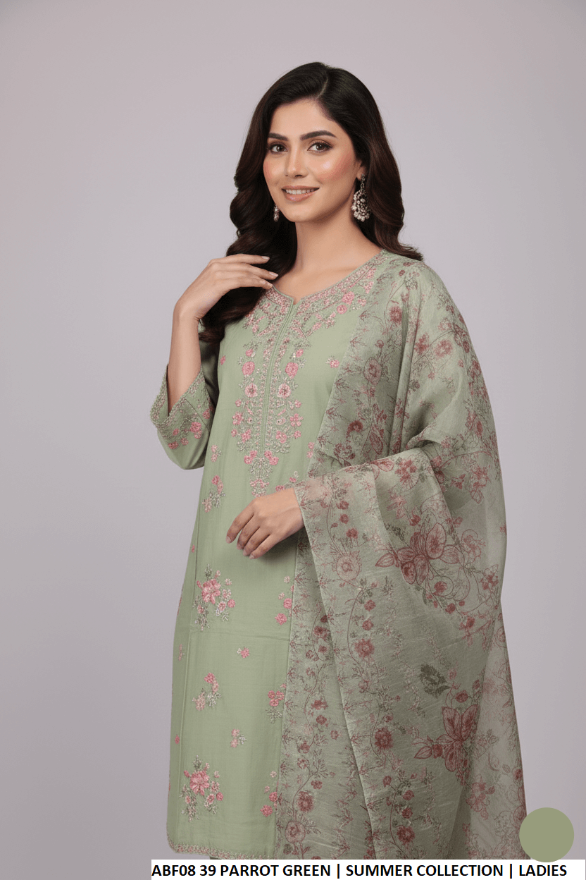 Pakistani women's parrot green cotton straight shirt farshi shalwar back view