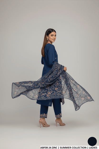 Pakistani women's zinc grey cotton casual straight shirt back view