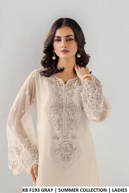 Pakistani women's light grey cotton casual straight shirt back view