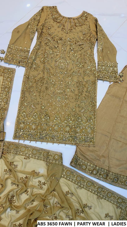 ABS 3650 FAWN - Fawn Chiffon Ungrakha 3-Piece Women's Pakistani Suit
