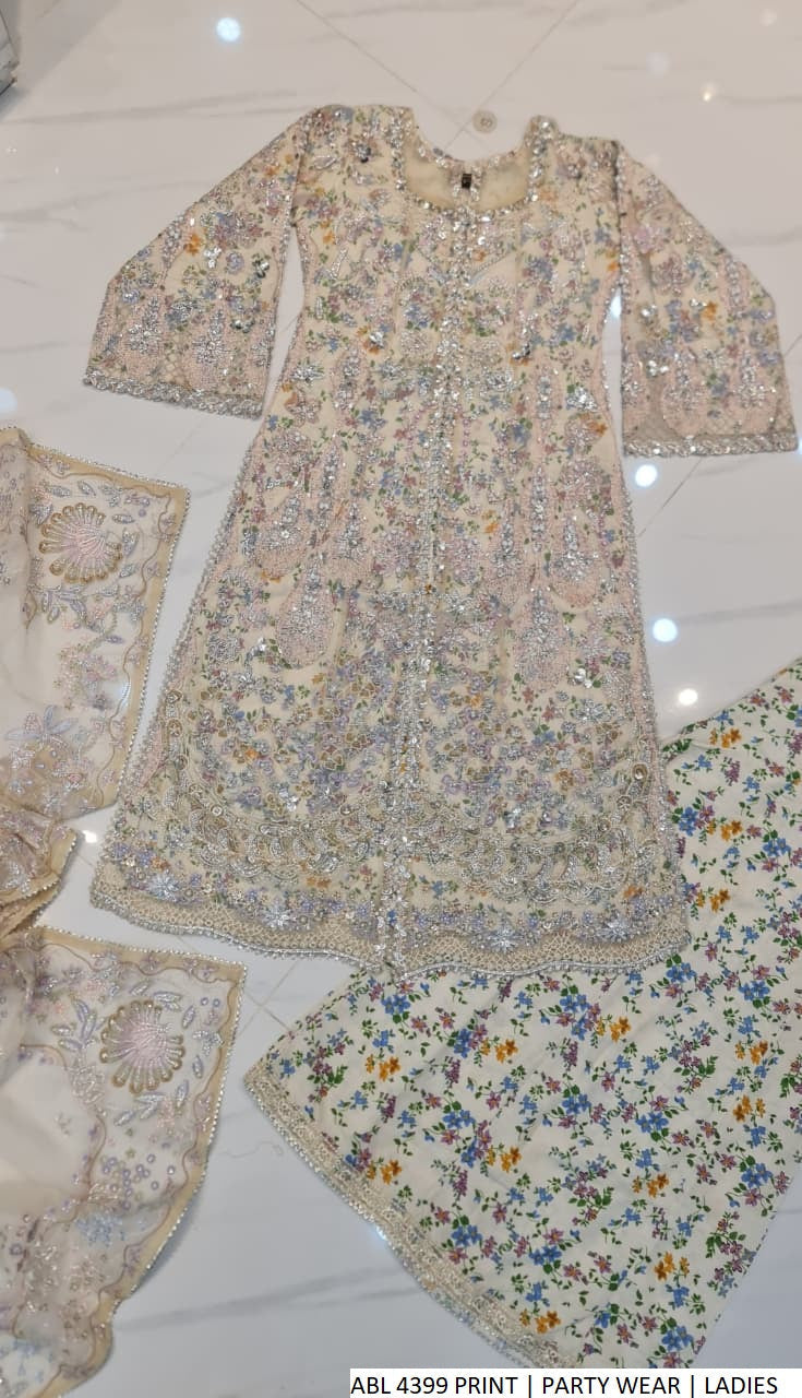 Pakistani women's chiffon printed party wear shirt back view