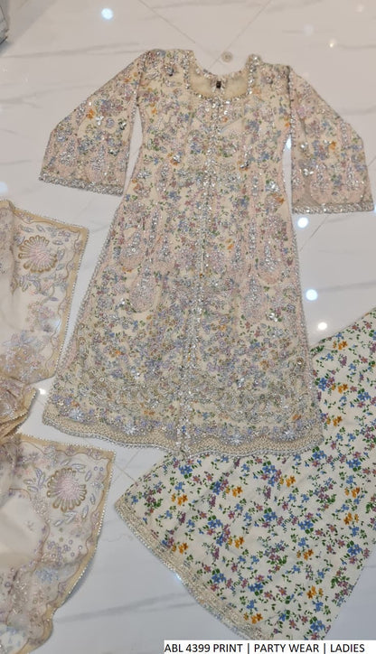 Pakistani women's chiffon printed party wear shirt back view
