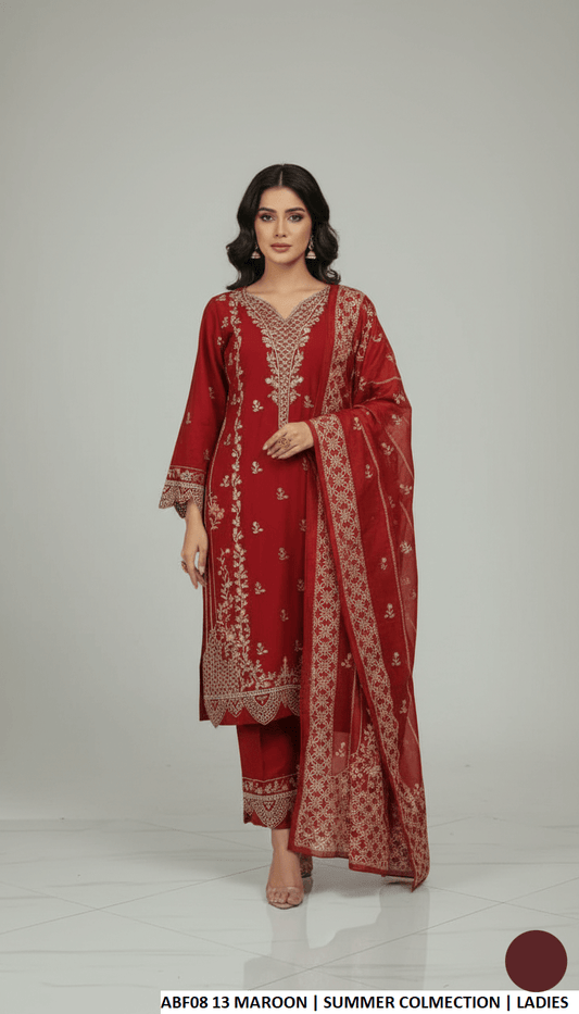 Cotton straight shirt maroon - Pakistani women's casual everyday outfit with digital print dupatta front view