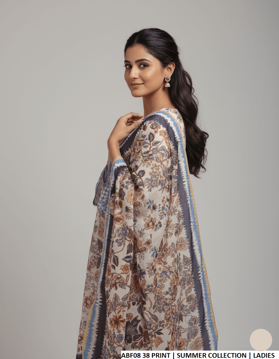 Pakistani women's lawn long frock printed casual outfit back view