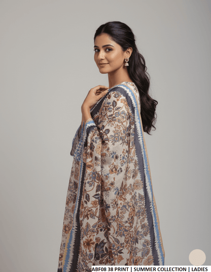Pakistani women's lawn long frock printed casual outfit back view