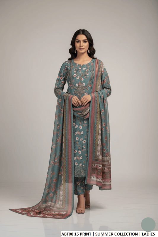 Cotton long frock printed - Pakistani women's casual outfit with digital print dupatta front view
