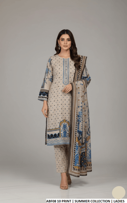 Lawn straight printed shirt - Pakistani women's casual summer outfit with digital print dupatta front view