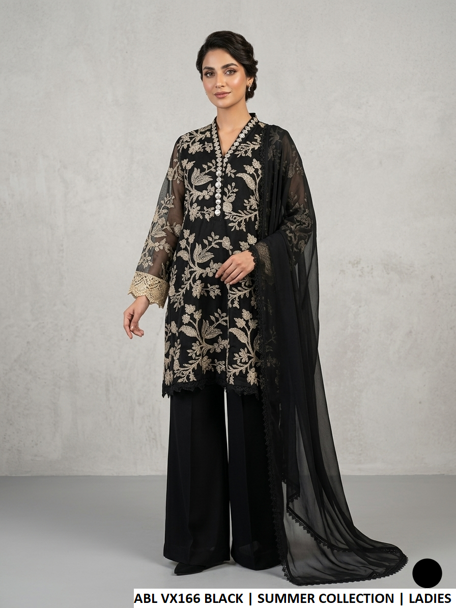 Pakistani women's black net kaftan style shirt plazo back view