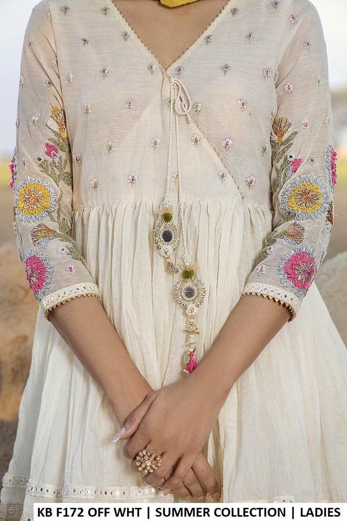 KB F172 OFF WHITE - Off White 3-Piece Embroidered Cotton Pakistani Suit for Women