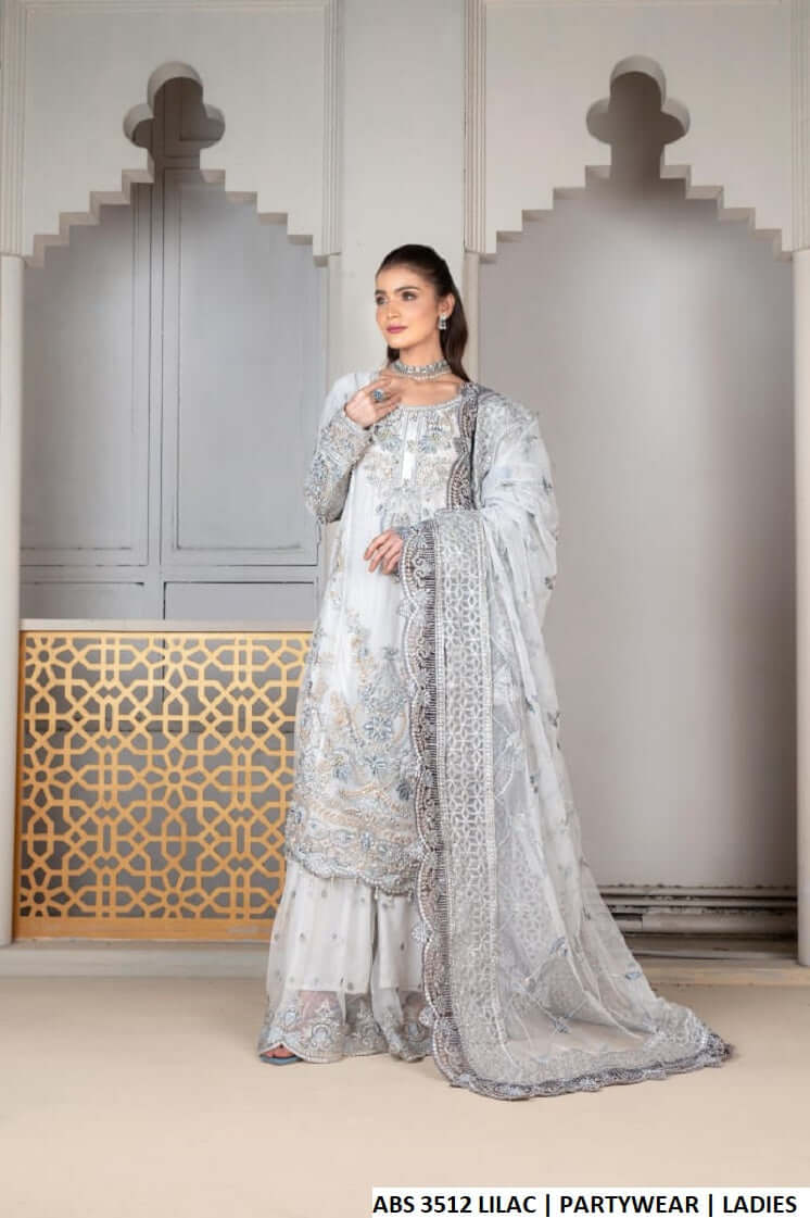 Soft net straight shirt plazo lilac - Pakistani women's formal party wear with net plazo and net dupatta front view