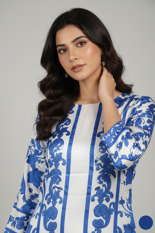 Silk straight shirt TN2 7 - Pakistani women's elegant formal wear with 2PC dupatta front view
