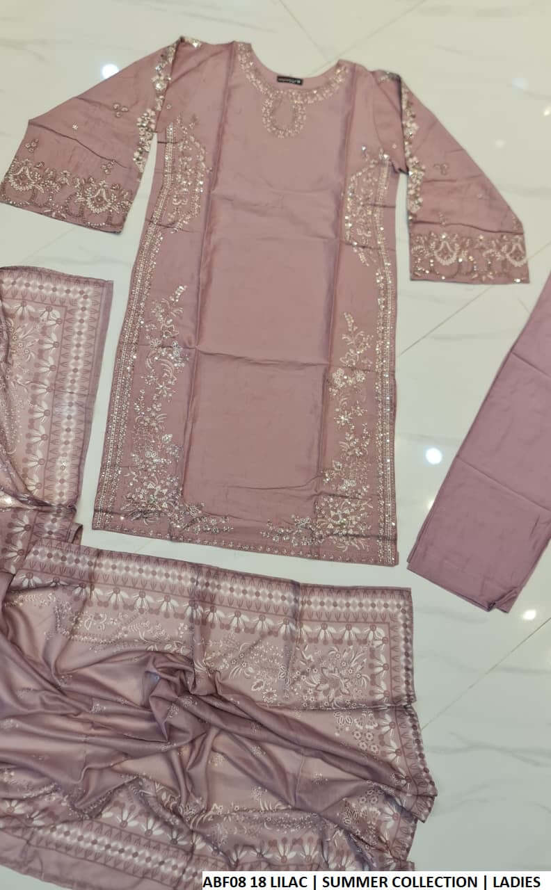 Pakistani women's lilac cotton casual straight shirt back view