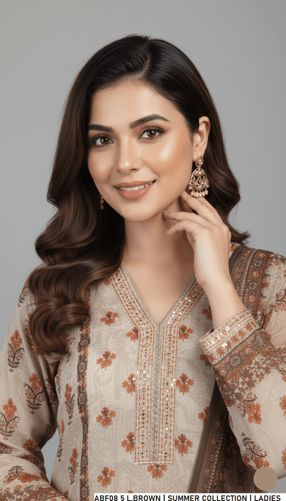 Pakistani women's lawn straight printed casual outfit back view