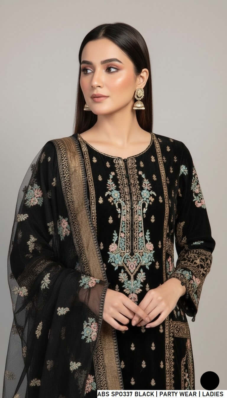 Pakistani women's black organza straight shirt crush plazo back view