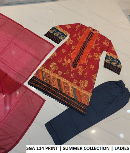 SGA 114 PRINT Pakistani women's lawn A-Line casual printed outfit back view