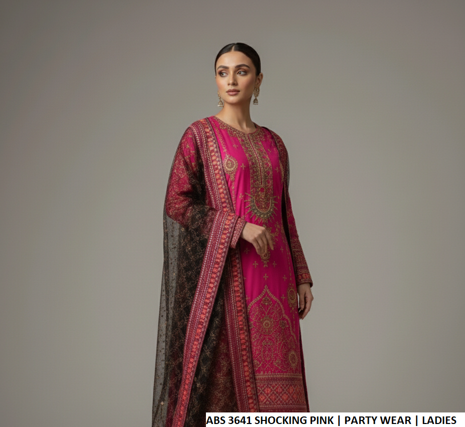Pakistani women's shocking pink grip straight shirt gharara back view
