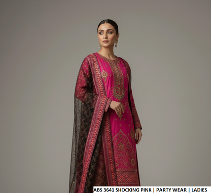 Pakistani women's shocking pink grip straight shirt gharara back view