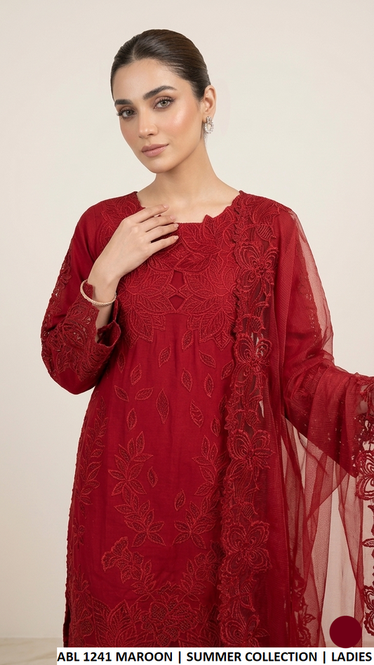Maroon cotton Pakistani women's A-Line shirt with plazo side view