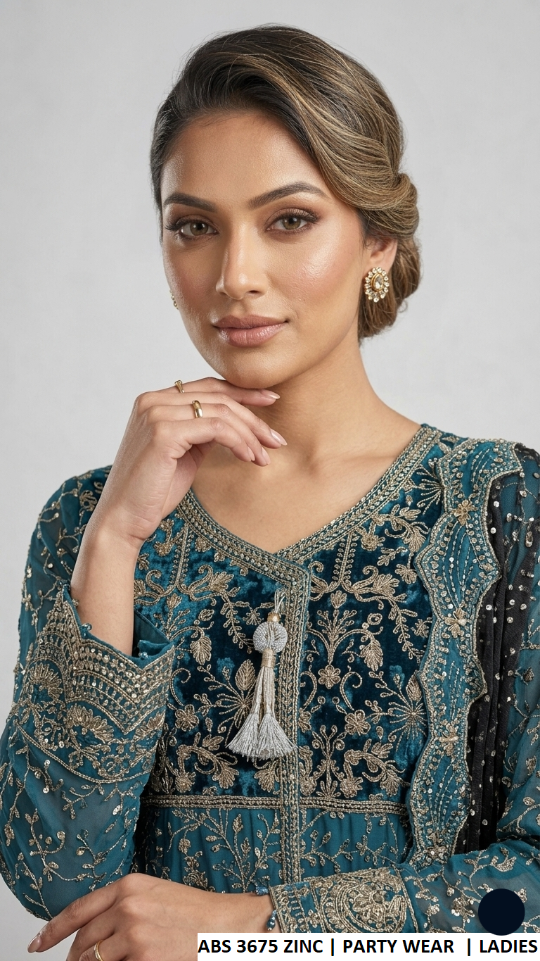 ABS 3675 ZINC - Zinc Chiffon Ungrakha 3-Piece Women's Pakistani Plazo Suit