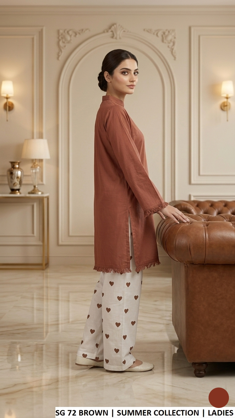 SG 72 MOUSE BROWN - Mouse Brown Cotton Straight 2-Piece Women's Plazo Suit