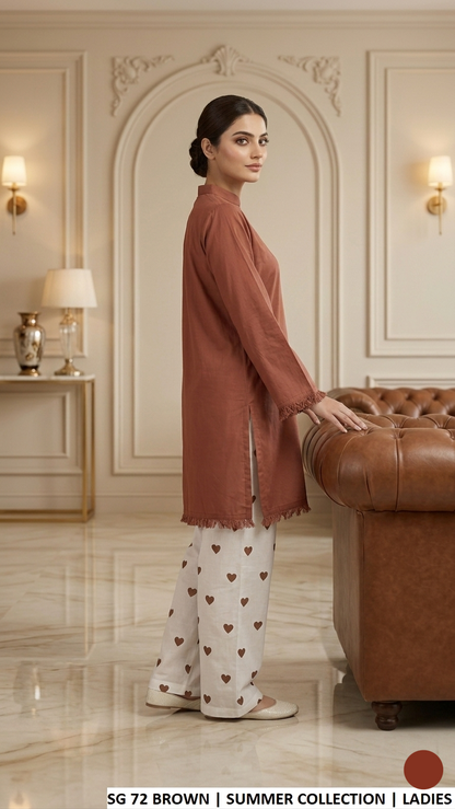 SG 72 MOUSE BROWN - Mouse Brown Cotton Straight 2-Piece Women's Plazo Suit