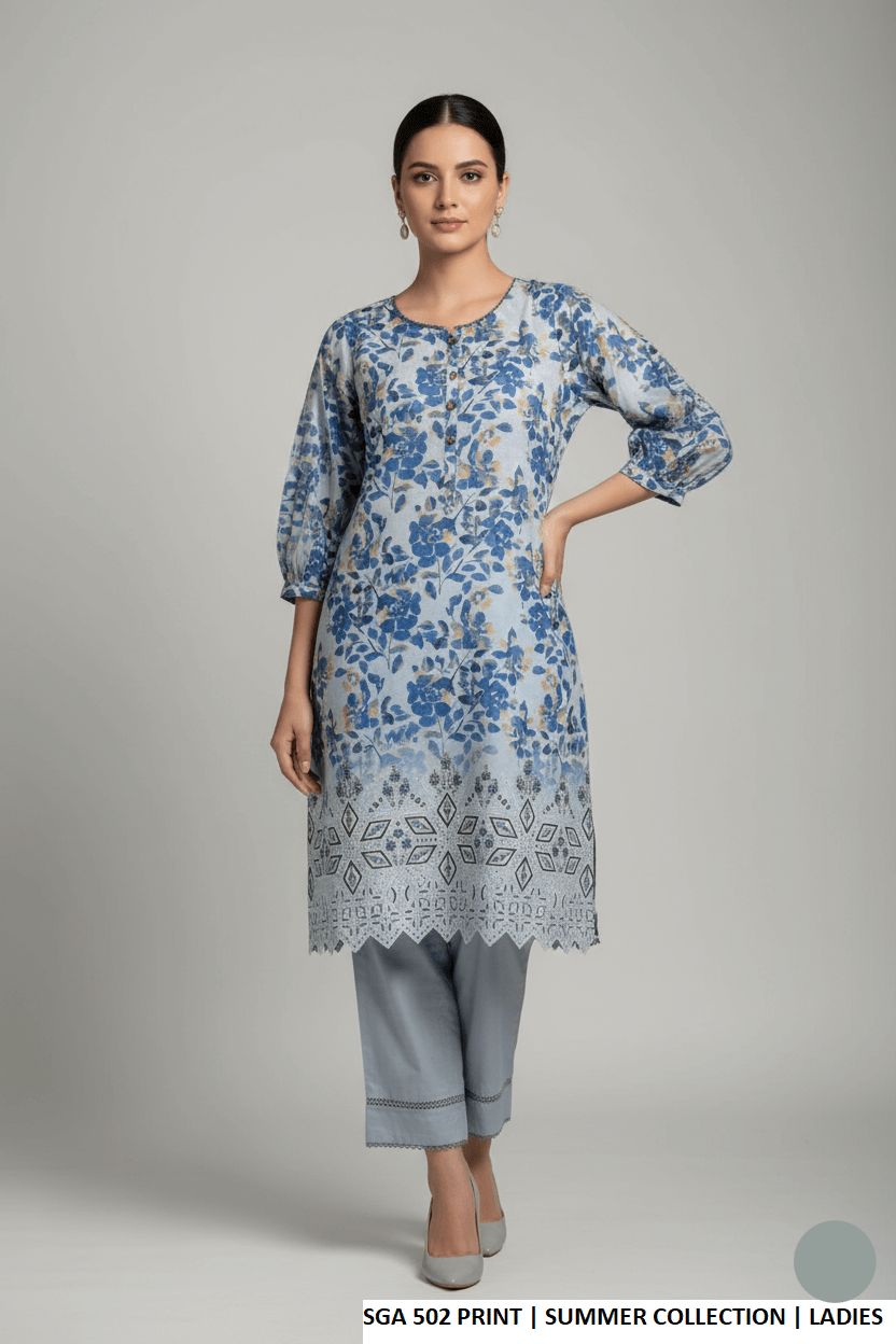 Pakistani women's lawn straight printed casual outfit back view