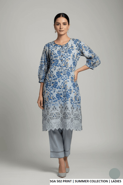 Pakistani women's lawn straight printed casual outfit back view