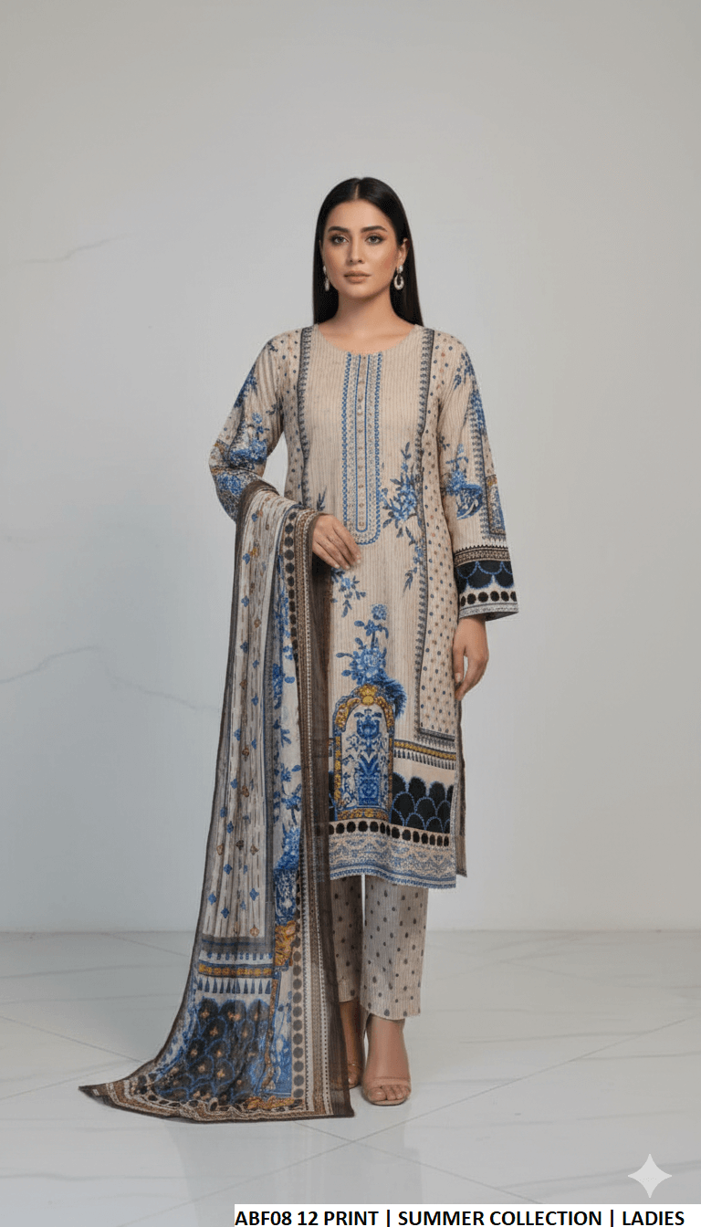 Lawn straight printed shirt - Pakistani women's casual summer outfit with digital print dupatta front view