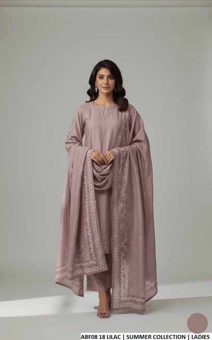 Cotton straight shirt lilac - Pakistani women's casual everyday outfit with digital print dupatta front view