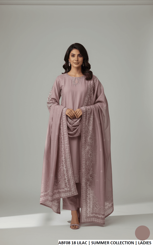 Cotton straight shirt lilac - Pakistani women's casual everyday outfit with digital print dupatta front view