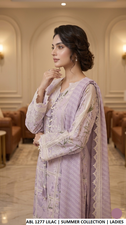 ABL 1277 LILAC - Lilac Poly Lawn Straight 3-Piece Women's Pakistani Suit