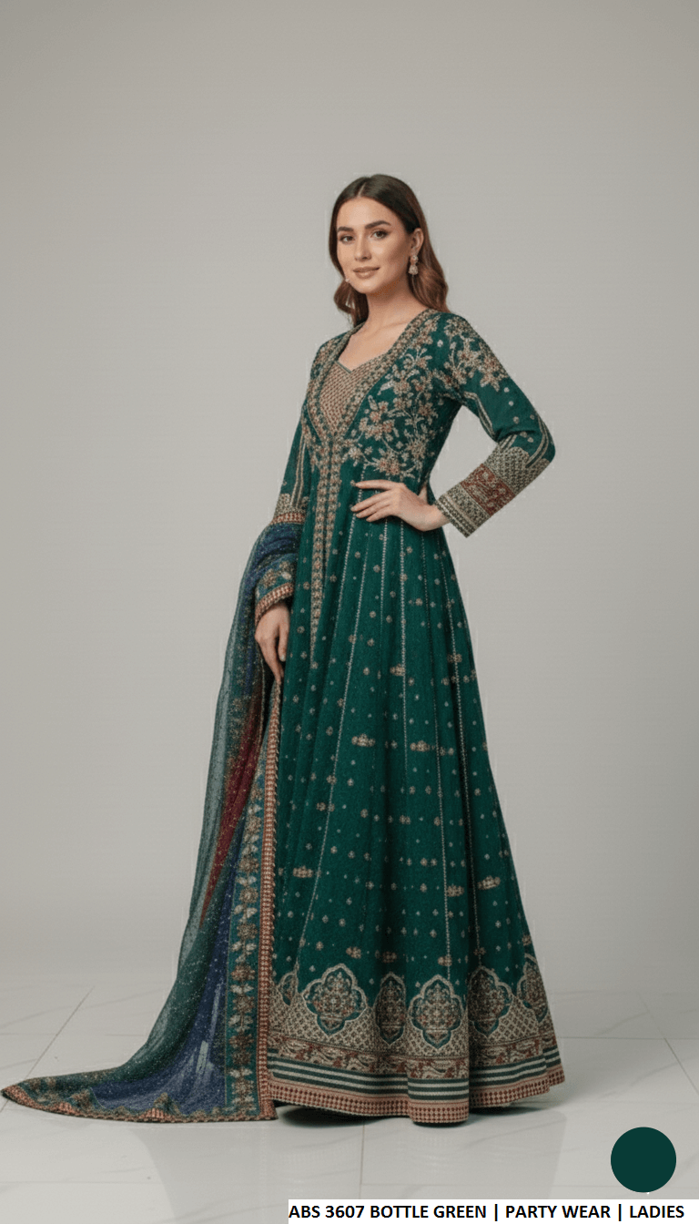 Bottle green chiffon Pakistani women's straight shirt side view