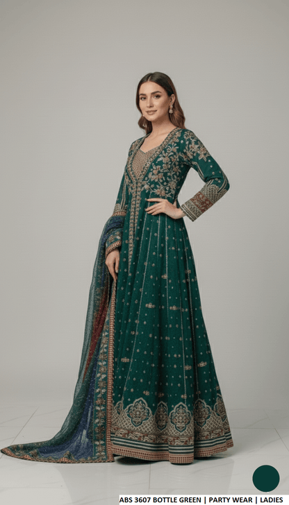 Bottle green chiffon Pakistani women's straight shirt side view