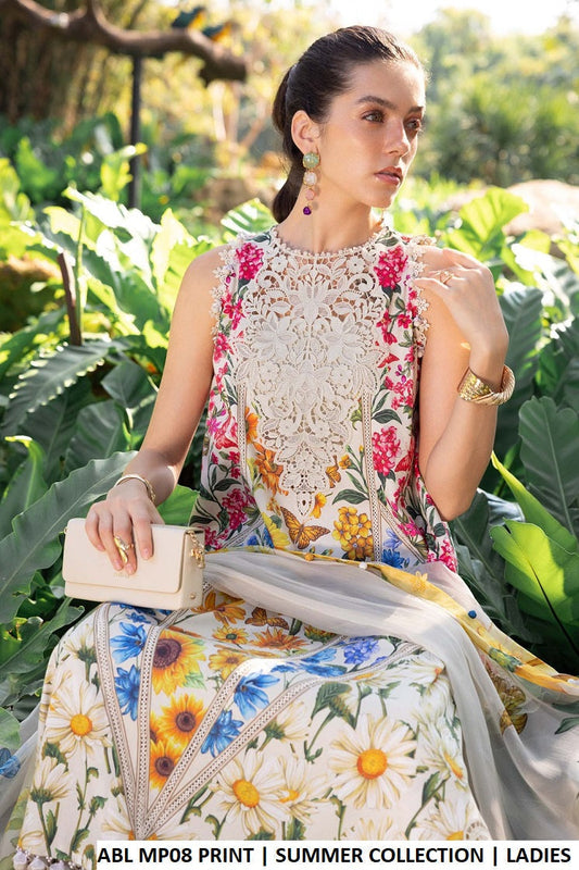 Pakistani women's poly lawn A-Line printed shirt plazo side view